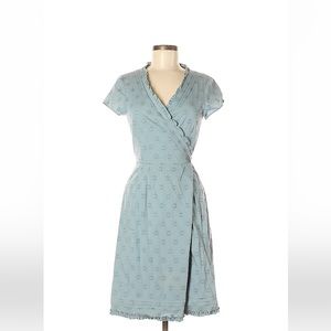 Boden Dusty Blue Polka-Print Wrap Midi Dress